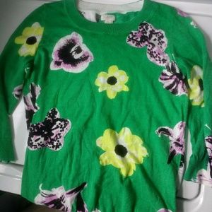J Crew Green Floral Sweater XS